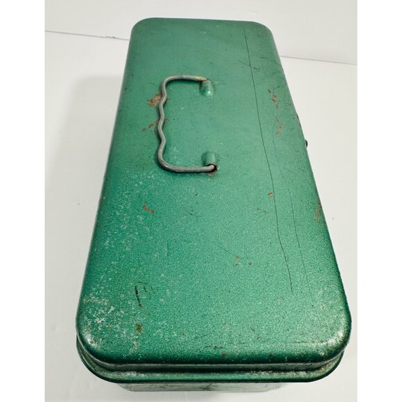 Vintage Green Metal Lockable Storage Tool Lunch Tackle Box Handle Industrial Rus - Picture 10 of 10